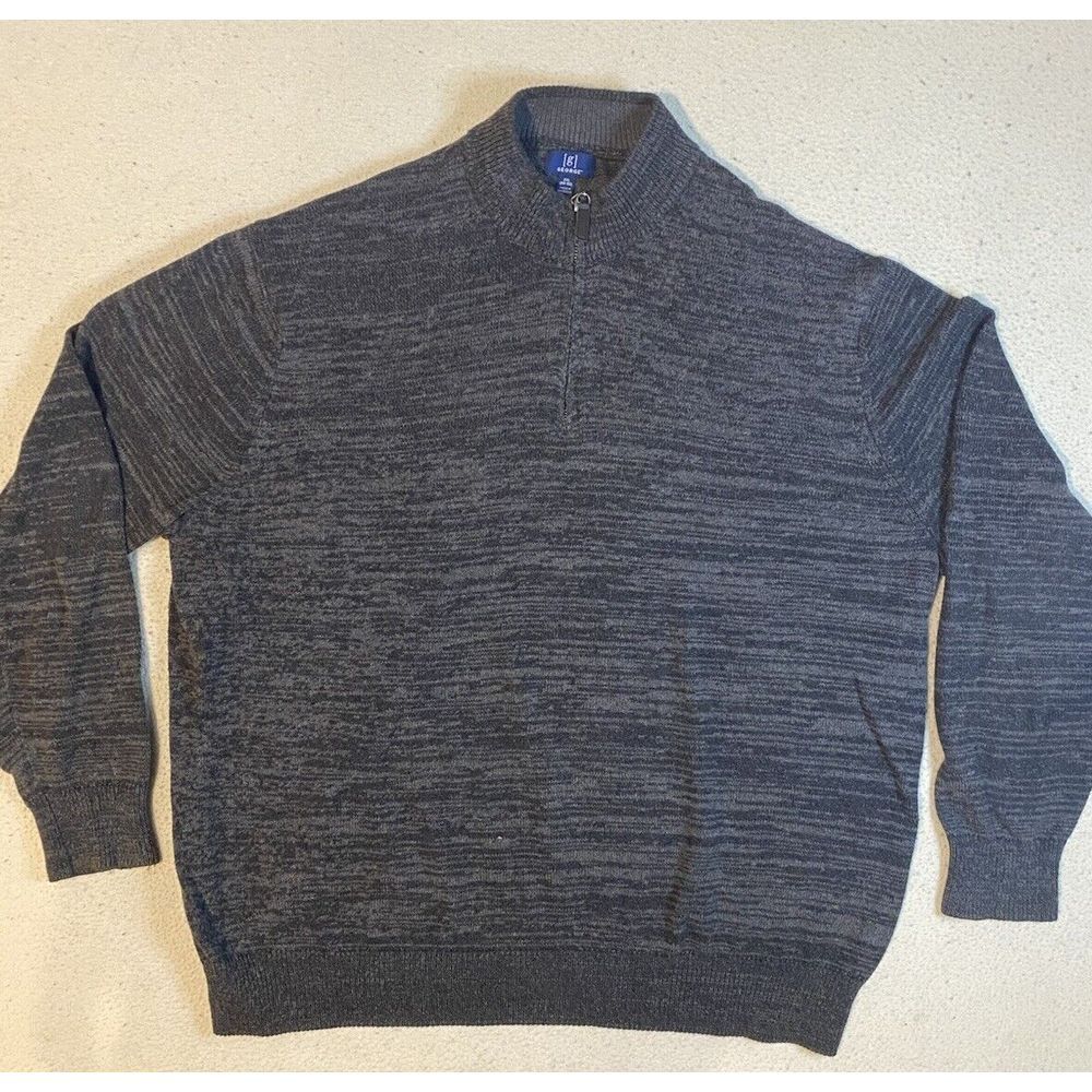 George Men's 2XL 1/4 Zip‎ Mock Neck Sweater Dark Gray Knit Preppy Old Money